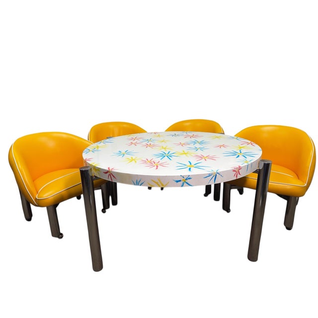 Vintage 1960’s-70’s Retro Dinette Set With Yellow Barrel Back Chairs For Sale - Image 4 of 12