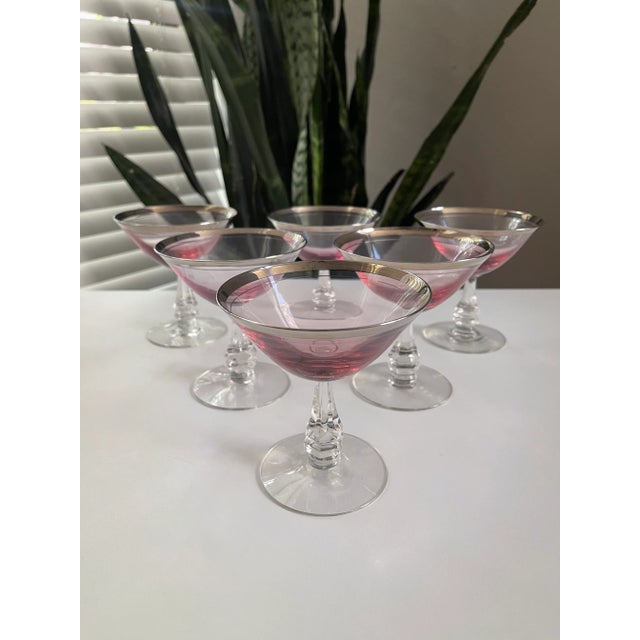 Tiffin Franciscan Pink Wisteria Stemware Glasses With Silver Rims - 11 Pieces For Sale - Image 4 of 13