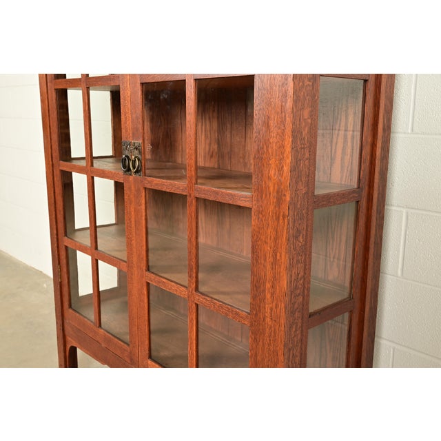 Brown Charles Stickley Antique Mission Oak Arts & Crafts Bookcase Cabinet, Circa 1910 For Sale - Image 8 of 14