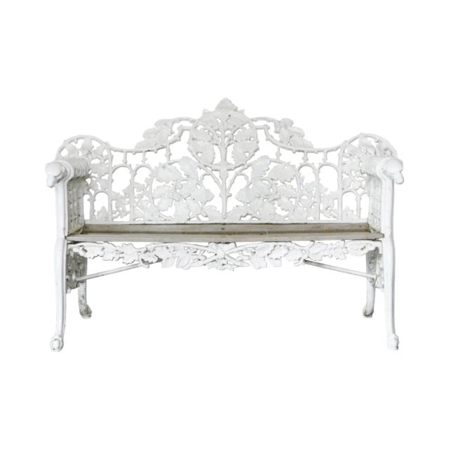 Late 19th Century Cast Iron Garden Bench White Outdoor Patio Coalbrookdale Style For Sale - Image 5 of 12