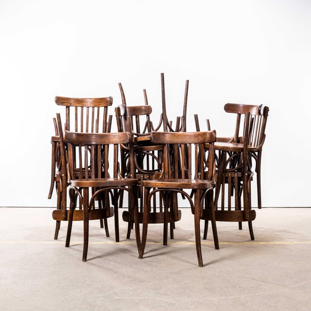 Vintage Bistro Dining Chairs in Dark Oak Bentwood, 1950s, Set of 6 For Sale - Image 3 of 10