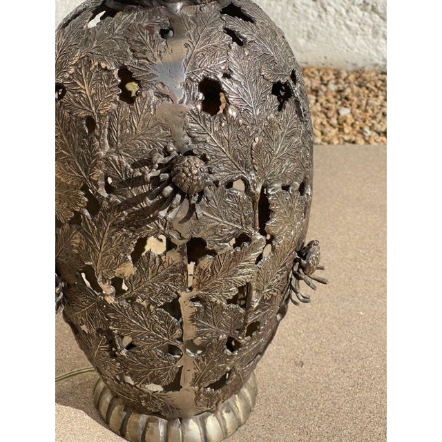 Mid 20th Century Vintage Mid Century Japanese Metal Flower Base Table Lamp For Sale - Image 5 of 11