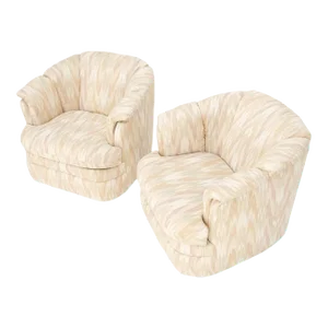 Pair of Swivel Tiling Mid Century Modern Pod Chairs in Flame Stitch Fabric