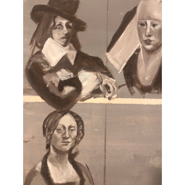 1990s Original Figurative Portrait Painting 5 Female Figures Vintage Art Oil Canvas For Sale - Image 5 of 5