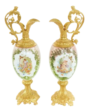 19th Century Ormolu Mounted Two Handled Vases - a Pair