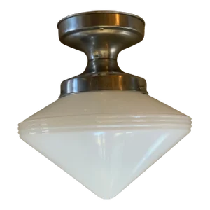 1940s Art Deco Cased Glass and Nickel Flush Mount