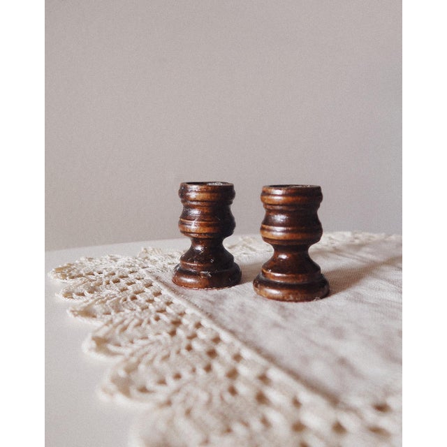 Pair of Turned Wood Candlesticks, Early 20th Century For Sale - Image 4 of 5