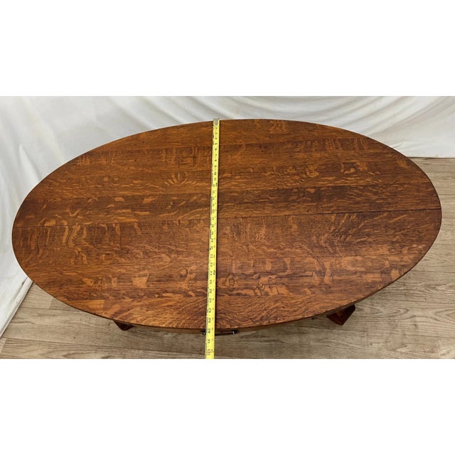 Antique Oval Coffee Table Tiger Oak Center Drawer Shelf Columns Empire Style For Sale - Image 9 of 11