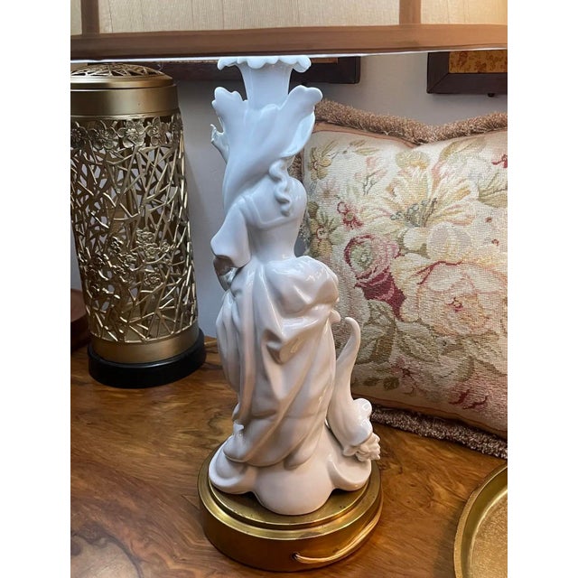Rococo Antique White Porcelain Figural Lady Table Lamp For Sale - Image 3 of 8