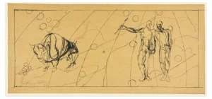 Jacques Villon, Signs of the Zodiac, Taurus and Gemi, Ink Drawing, 1937