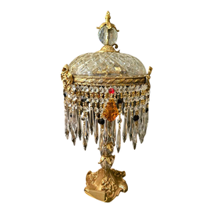 Crystal Table Lamp – Brass & Cut Crystal Boudoir Lamp With Prismatic Drops