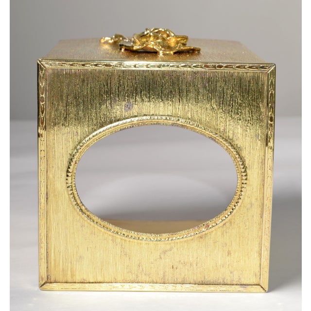 Vintage Embossed Gold Steel Hand-Crafted Tissue Box Cover Rose Detail Brushed Brass Finish For Sale - Image 9 of 12
