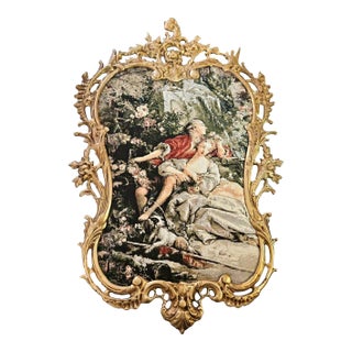 Romantic French Tapestry Wall Art With Ornate Gold Leaf Frame For Sale
