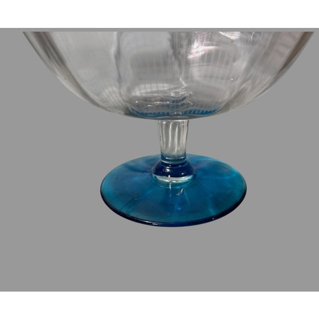 Early 20th Century Steuben Sinclaire Floral Etched Art Glass Footed Console Compote Bowl Blue Edge For Sale - Image 9 of 12