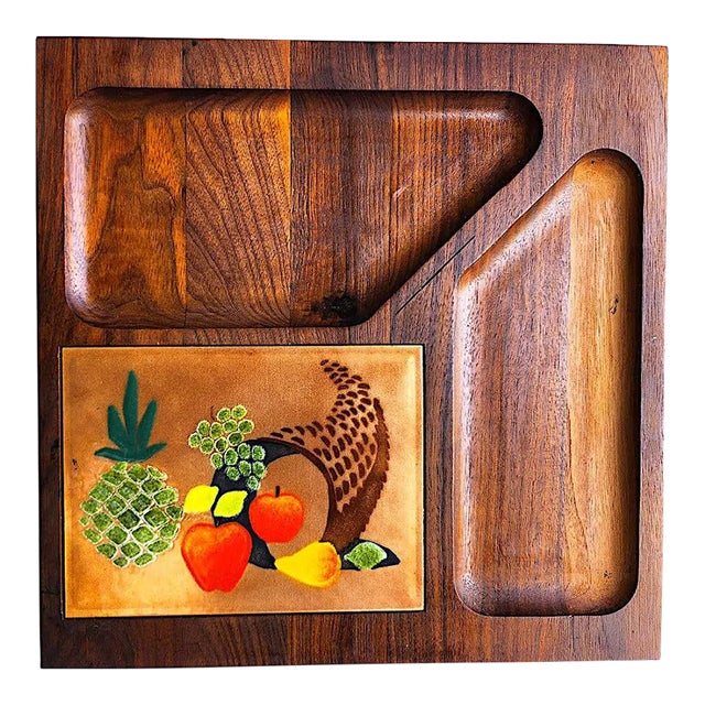 Vintage Walnut Wood and Copper Inlay Board by Ernest Sohn For Sale