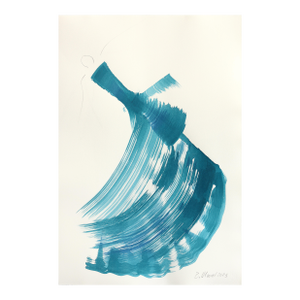The Cyan Dress 5 - Abstract Flowy Minimalist Figurative Ink Painting on Paper Original Artwork by Bettina Mauel