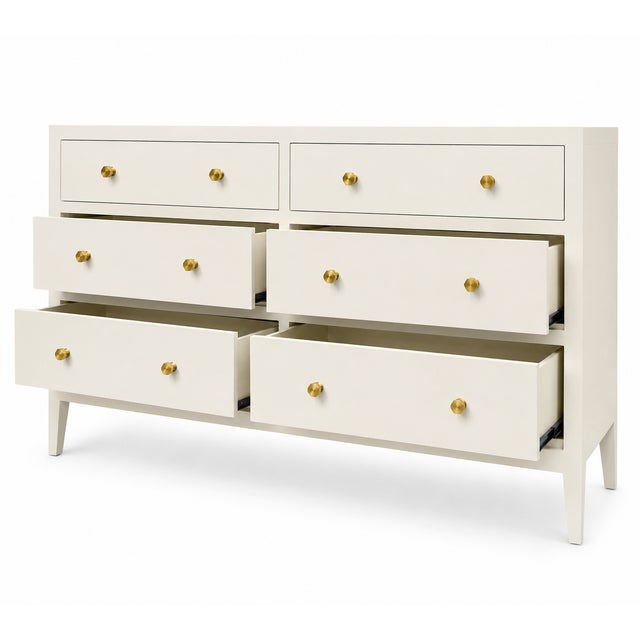 Made Goods Made Goods Faux Belgian Linen 6-Drawer Dresser With Brass Hardware For Sale - Image 4 of 7