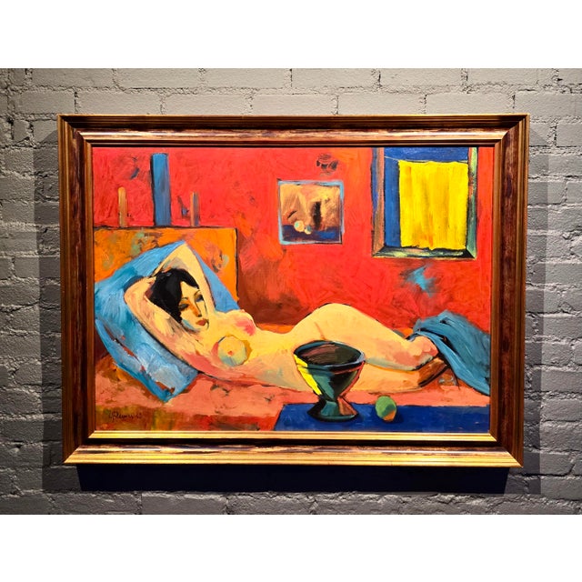 Expressionism Minas Avetisyan 1963 Mid-Century Armenian Modernist Reclining Nude -Oil Painting For Sale - Image 3 of 12