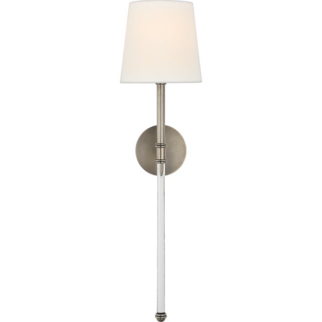 Suzanne Kasler for Visual Comfort Signature Camille Large Tail Sconce in Antique Nickel with Linen Shade For Sale