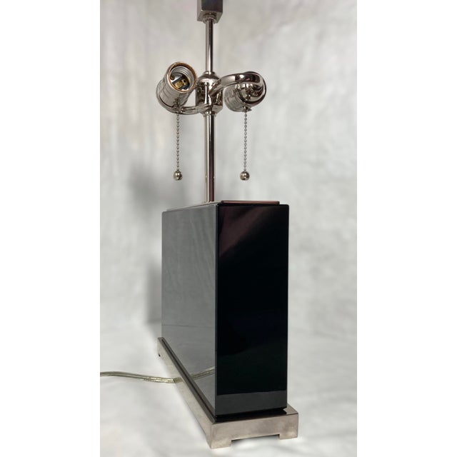 Williams Sonoma Wide Black Crystal Block Lamp – Polished Nickel Hardware For Sale - Image 10 of 18