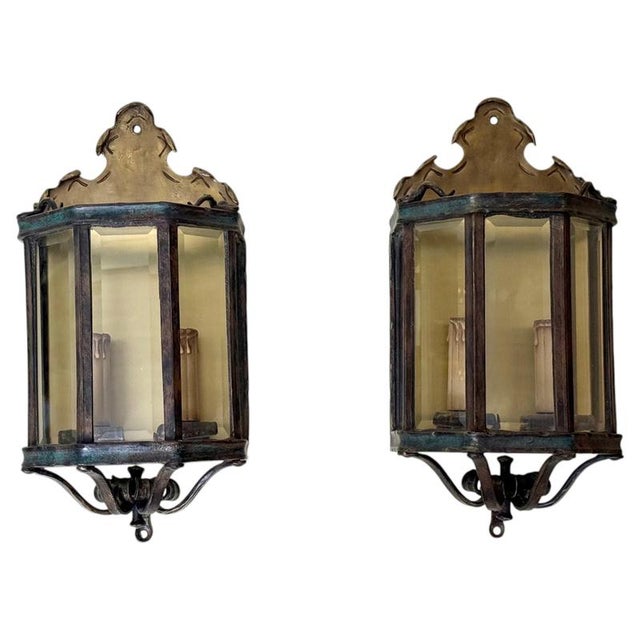 Louis XV Bronze Brass Wall Lanterns in Faceted Glass, Germany, 1970s, Set of 2 For Sale - Image 18 of 18