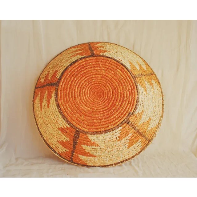 African 1960s Orange Large Coiled Seagrass and Rattan Basket For Sale - Image 3 of 10