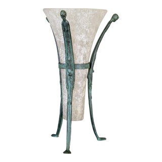 Vintage Seguso Vetri D' Arte Murano Scavo Vase and Verdigris Bronze Stand For Sale