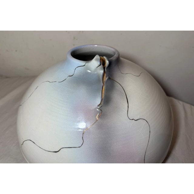 White Large Vintage Handmade White Gold Signed Studio Art Pottery Quote Vase Sculpture For Sale - Image 8 of 16