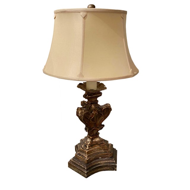 A pair of antique Italian fragments as lamps on custom bases and with custom shades. 9” Diameter x 24” High Shade is 14”...