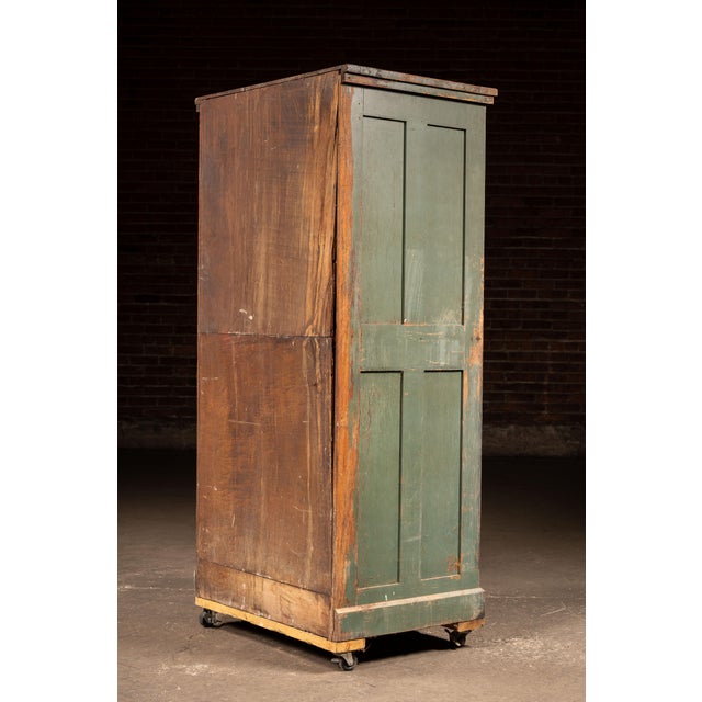 Antique Multi-Drawer Industrial Map Cabinet in Original Green Paint For Sale - Image 4 of 14