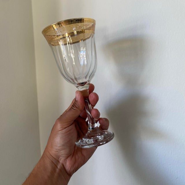 1980s 1980s Vintage Gilded Venetian Inspired Stemware Wine Glasses- Set of 6 For Sale - Image 5 of 8