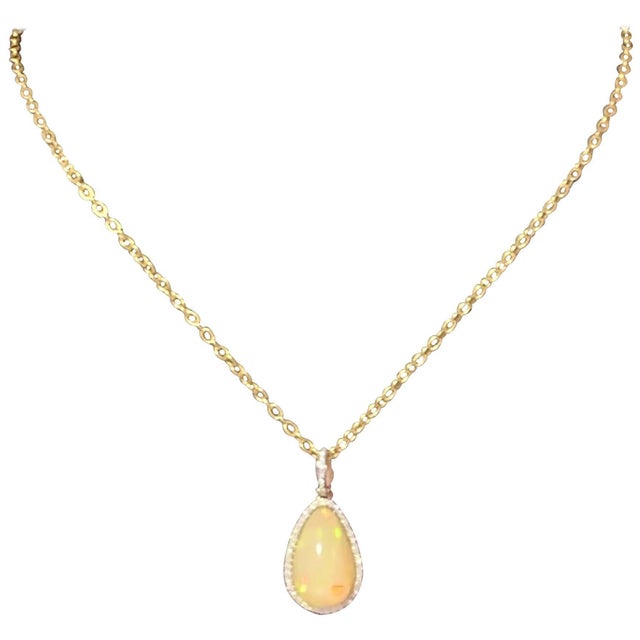Metal Natural Ethiopian Opal Diamond Necklace 14k Yellow Gold 9.23 TCW Certified For Sale - Image 7 of 10