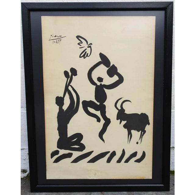 Nice Old Lithograph by Pablo Picasso. Dating Form 1959 and Titled "flute Player". some Coloration on the Borders of the...