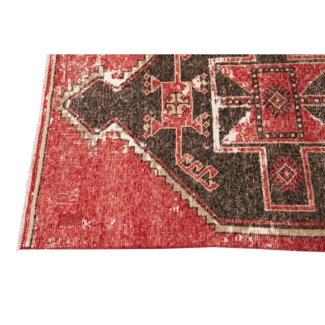 Red Vintage Turkish Handmade Red Geometric Wool Runner For Sale - Image 8 of 13