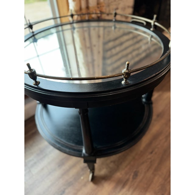 Hickory Chair Furniture Company Large Hickory Chair Atelier Collection Oval Bar Cart With Brass Gallery Rail & Antiqued Mirror Top For Sale - Image 4 of 8
