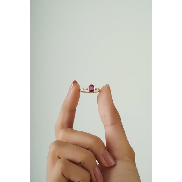 Not Yet Made - Made To Order Modern Ruby & Marquise Diamond Three-Stone Bezel Set Ring 14k Yellow Gold Size 8 For Sale - Image 5 of 16