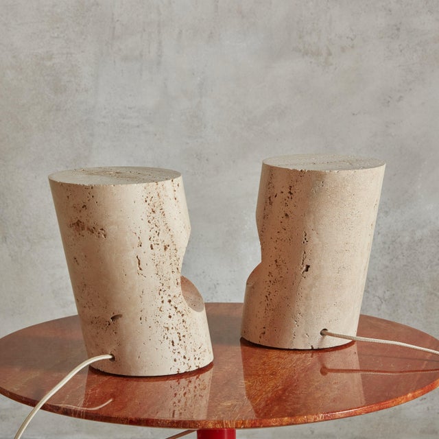 Cream Travertine Table Lamp by Giuliano Cesari for Nucleo, Italy 1971 For Sale - Image 8 of 12