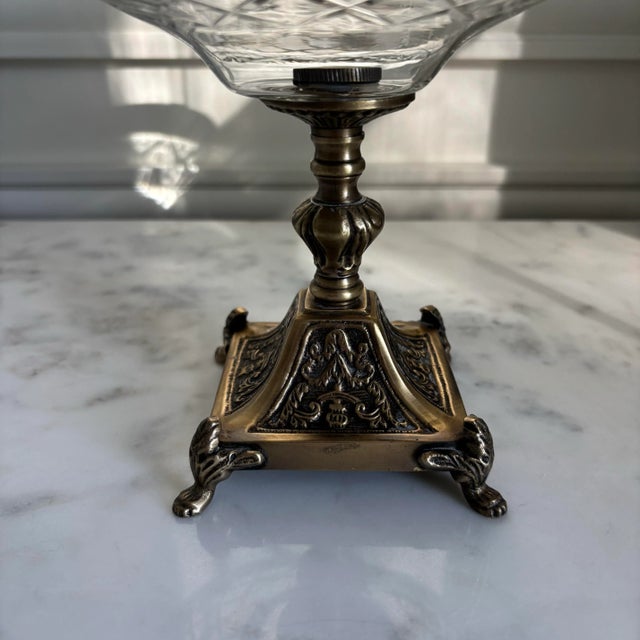 Vintage Early 1900s Cut Glass Ornate Gold Pedestal Bowl For Sale - Image 4 of 10