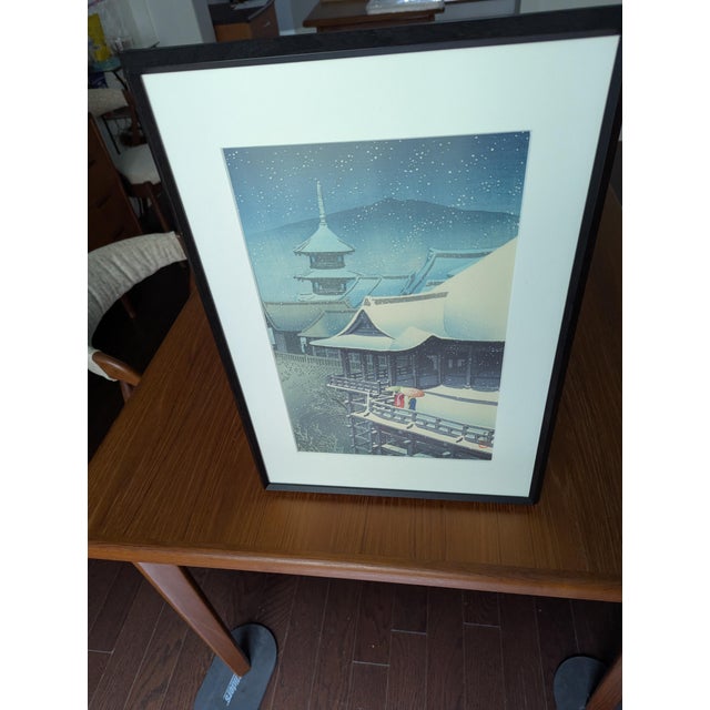 Vintage Japanese Kawase Hasui Woodblock Print: Spring Snow at Kiyomizu, Kyoto For Sale - Image 4 of 12