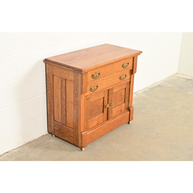 Herter Brothers Antique Victorian Carved Oak Commode or Bar Cabinet, Circa 1890s For Sale - Image 4 of 15
