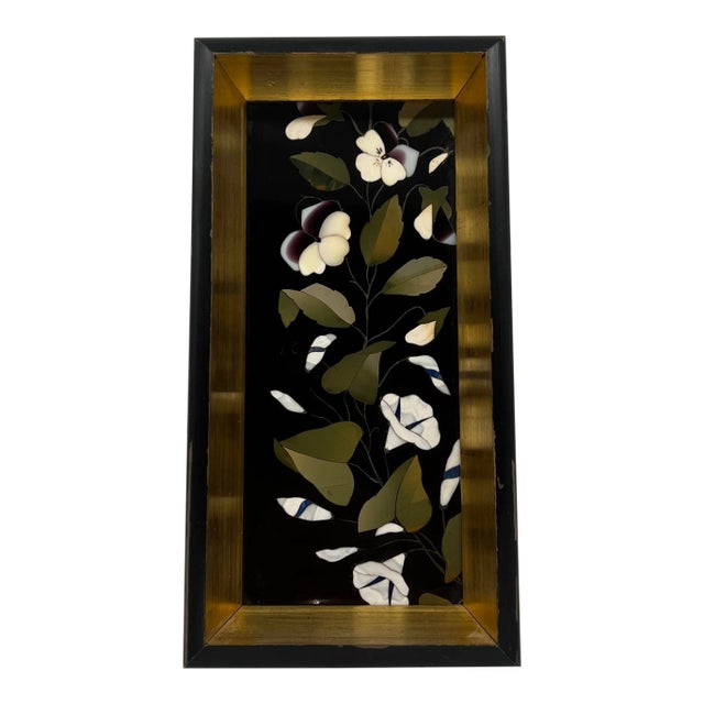 19th Century, Italian Pietra Dura Floral Stone Inlaid Framed Panel For Sale