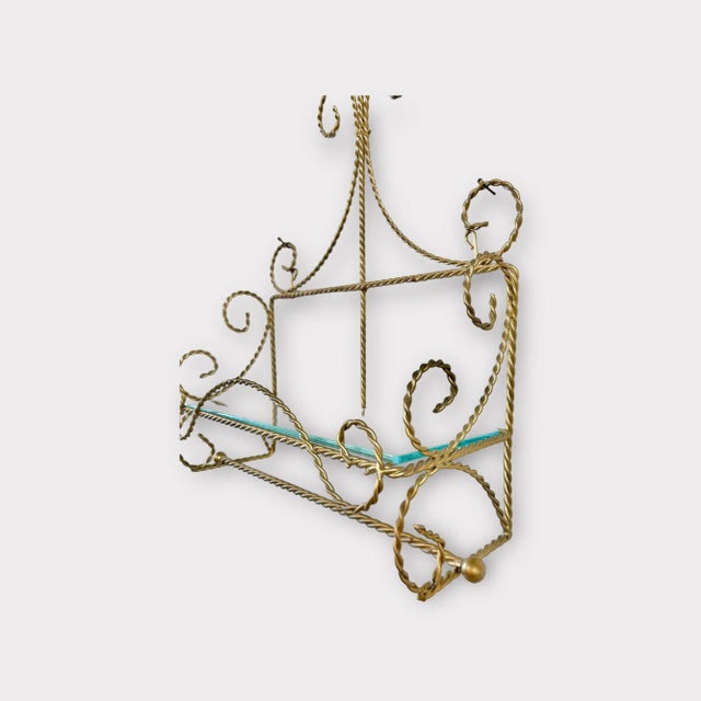 Hollywood Regency Vintage Hollywood Regency Italian Gilt Rope Wall Shelf Towel Bar With Glass Shelf For Sale - Image 3 of 9