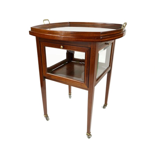 Brown French Neoclassical Mahogany Bar Cart with Glass Tray, 1930s For Sale - Image 8 of 8