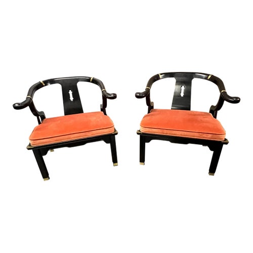 Pair of James Mont Style Mid-Century Black Lacquered Horseshoe