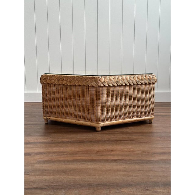 Vintage Brown Jordan Braided Wicker Hexagonal Coffee Table For Sale - Image 10 of 15