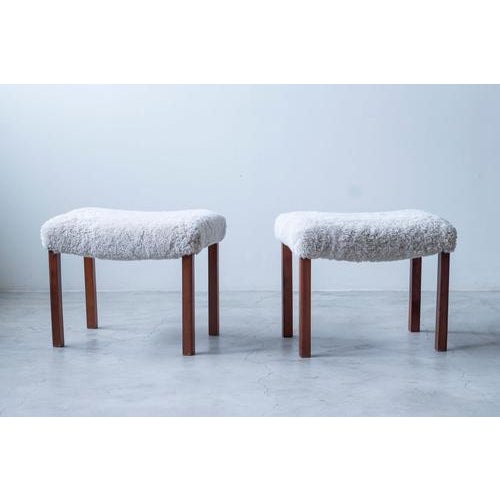 Danish Modern Stools in Sheepskin, 1940s, Set of 2 For Sale - Image 11 of 11