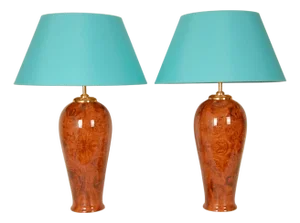 Vintage French Table Lamps in Faux Wood from Maison Charles, 1970s, Set of 2