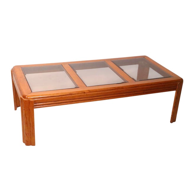Late 20th Century Post Modern Oak and Glass Coffee Table For Sale In New York - Image 6 of 9