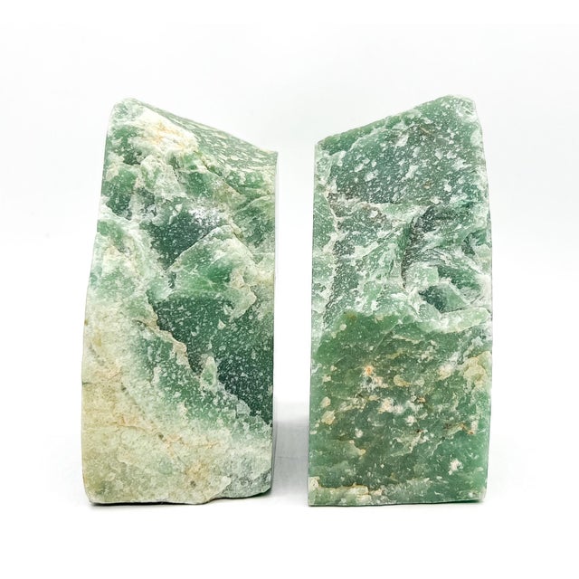 Global Views Vintage Green Onyx Stone Bookends — Sculptural Natural Edge — Hollywood Regency / Organic Modern For Sale - Image 4 of 7