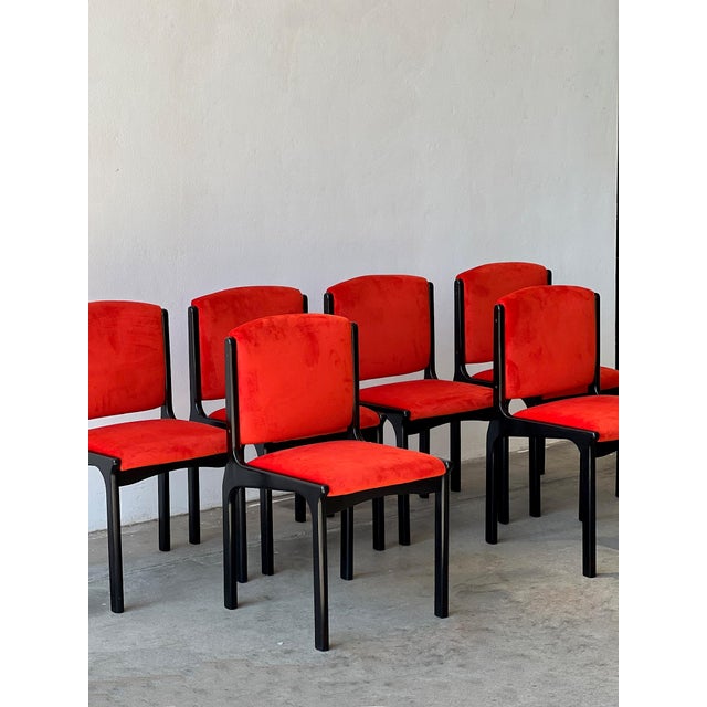 Wooden and Velvet Dining Chairs, 1980s, Set of 6 For Sale - Image 5 of 8